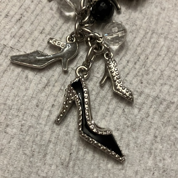 WHITE HOUSE BLACK MARKET. HIGH HEEL BAG CHARM. BLACK & CLEAR BEADS/SILVER. NWT - Picture 2 of 6